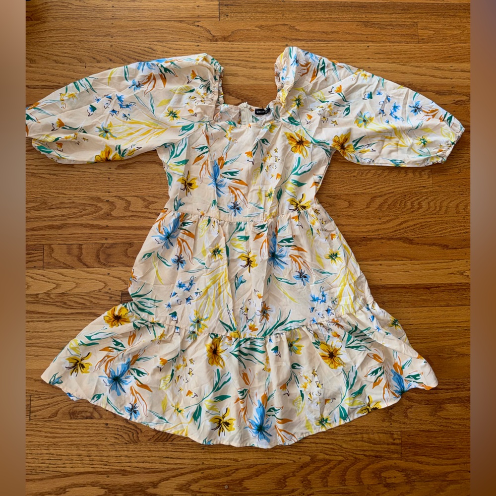 SHEIN Floral Print Dress with Puff Sleeves